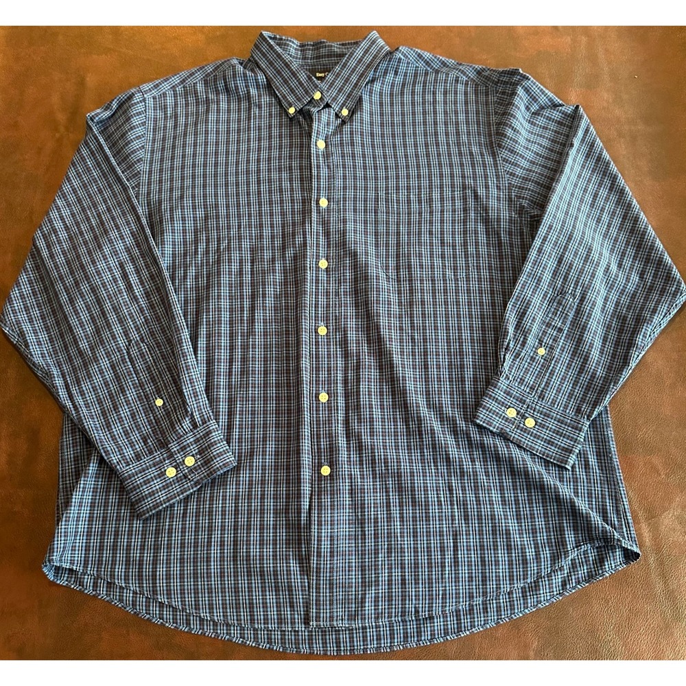 Saddlebred Easy Care Mens XXL Blue Plaid Long Sleeve Button Down Shirt